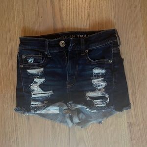 american eagle dark wash ripped denim shorts